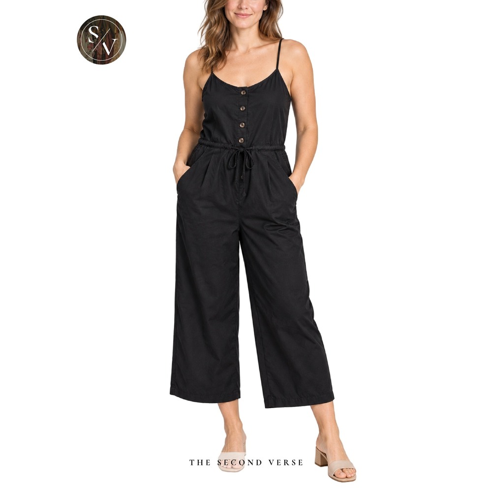 H&M Womens Size 8 Black Cotton Wide Leg Jumpsuit Sleeveless Casual Resort